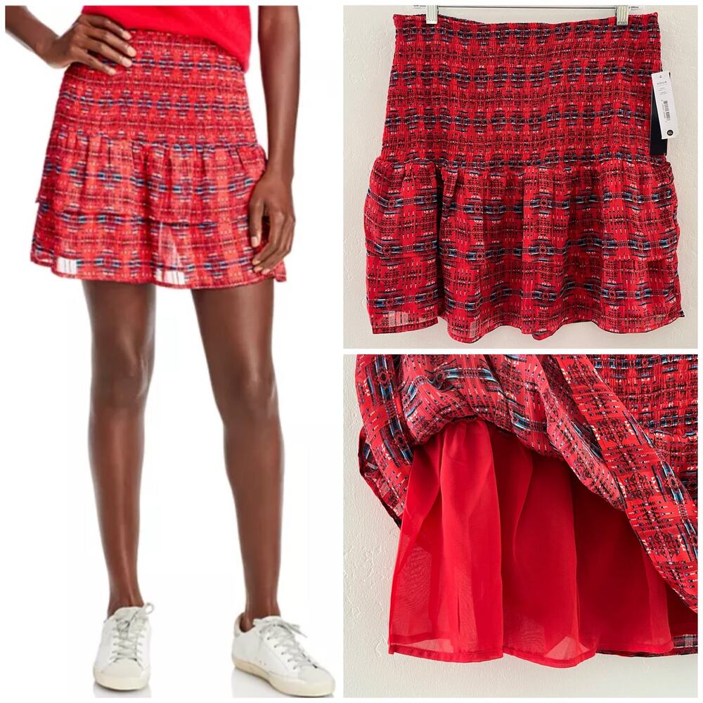 Aqua x Pendleton Skirt XL Mini Smocked Tiered Stretch Ruffle Colorful Geo NEW